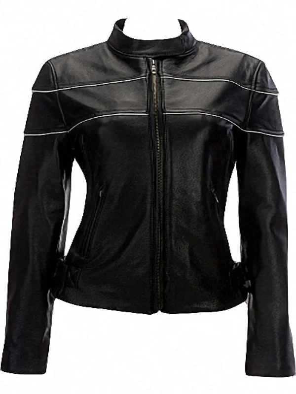 Women Black Motorcycle Biker Leather Jacket