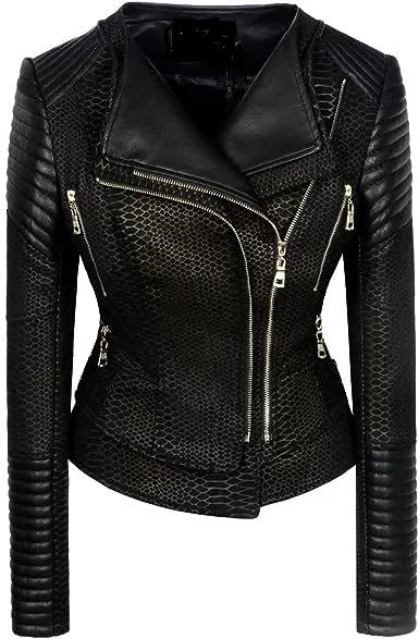 Women’s Long Sleeve Oblique Zipper Short Moto Jacket