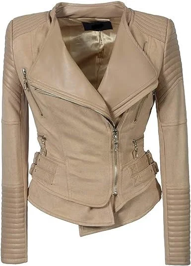 Women’s Long Sleeve Oblique Zipper Short Moto Jacket