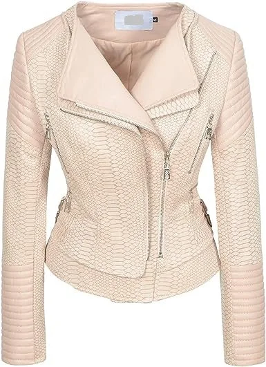 Women’s Long Sleeve Oblique Zipper Short Moto Jacket