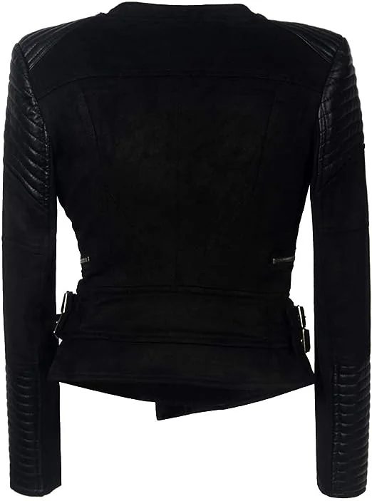 Women’s Long Sleeve Oblique Zipper Short Moto Jacket