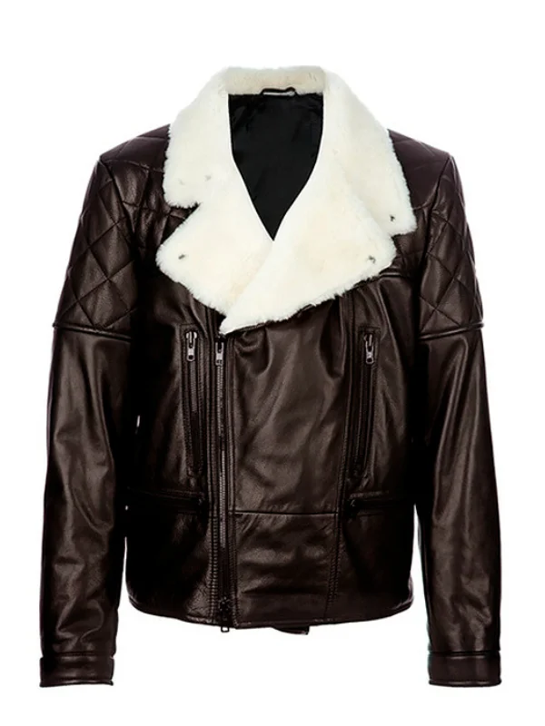 Women Shearling Aviator Brown Bomber Leather Jacket