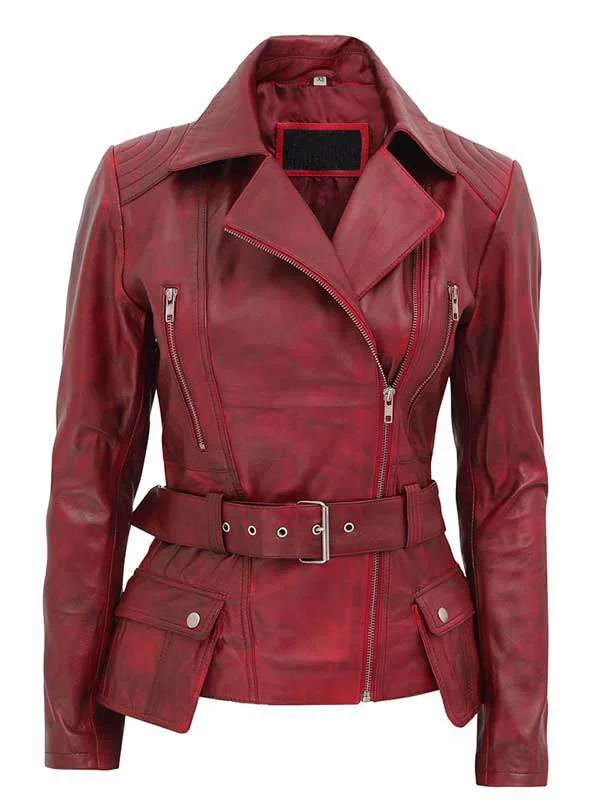 Women Stylish Maroon Biker Jacket