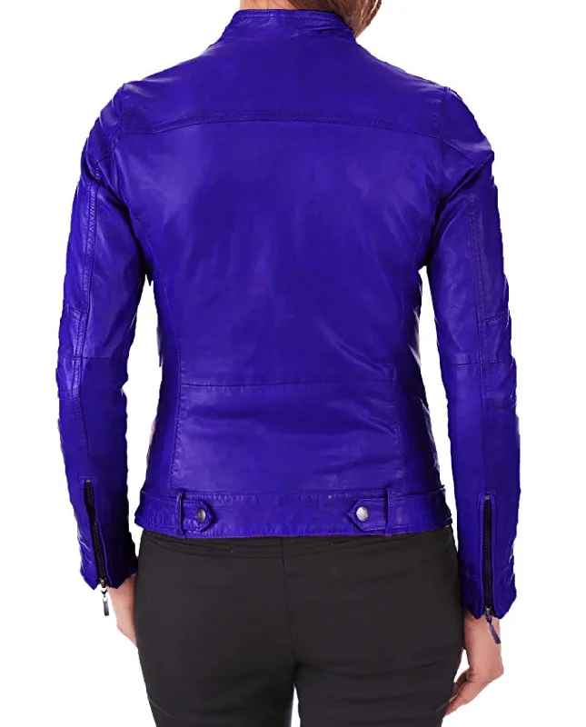 Womens Blue Lambskin Leather Jacket