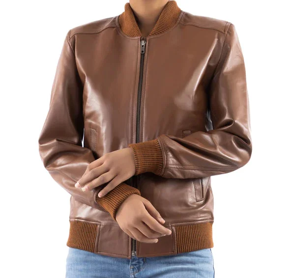 Women's Bomber Brown Real Leather Jacket