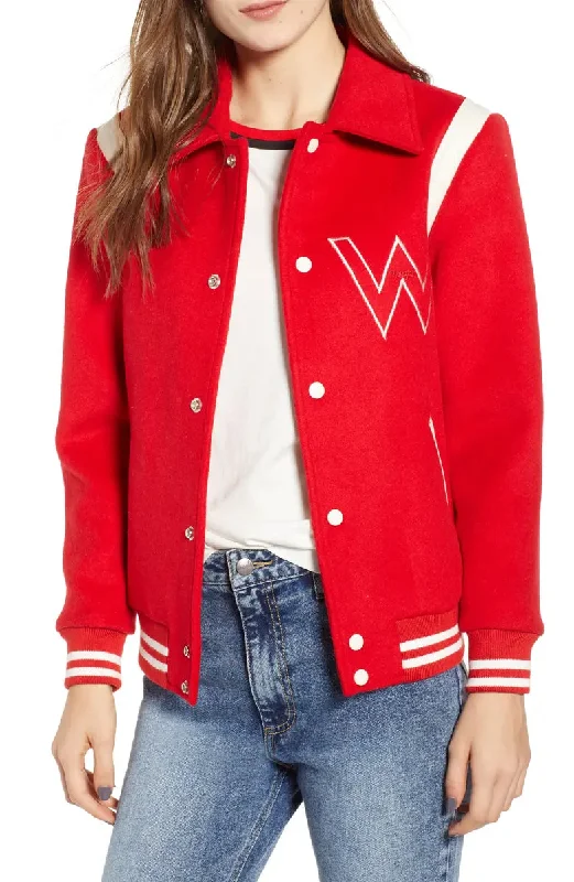 Womens Bright Red Varsity Jacket - Boneshia