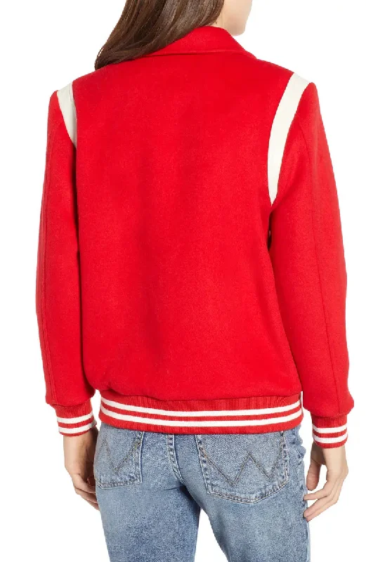 Womens Bright Red Varsity Jacket - Boneshia