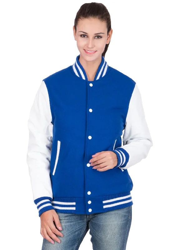 Women's Casual Blue and White Varsity Jacket