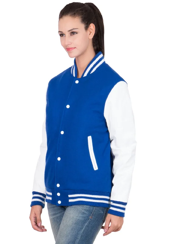 Women's Casual Blue and White Varsity Jacket