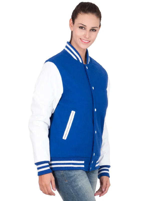 Women's Casual Blue and White Varsity Jacket