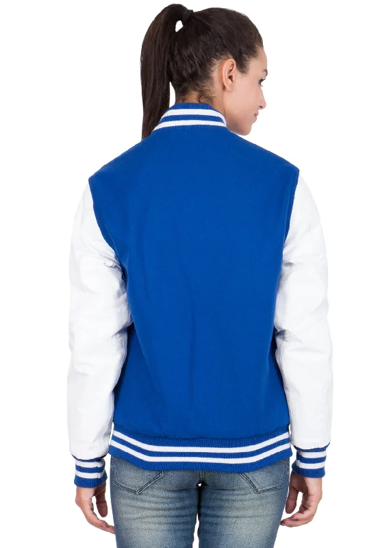 Women's Casual Blue and White Varsity Jacket