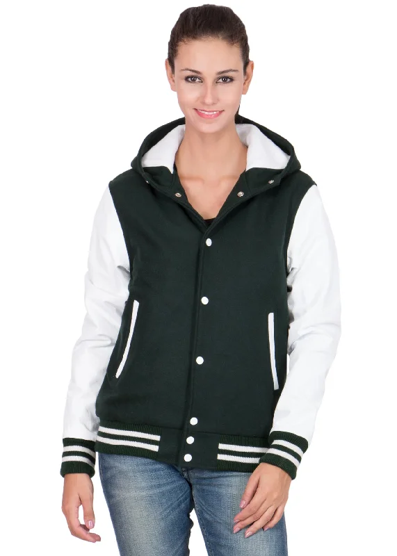 Women's Dark Green and White Varsity Jacket