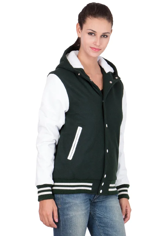 Women's Dark Green and White Varsity Jacket