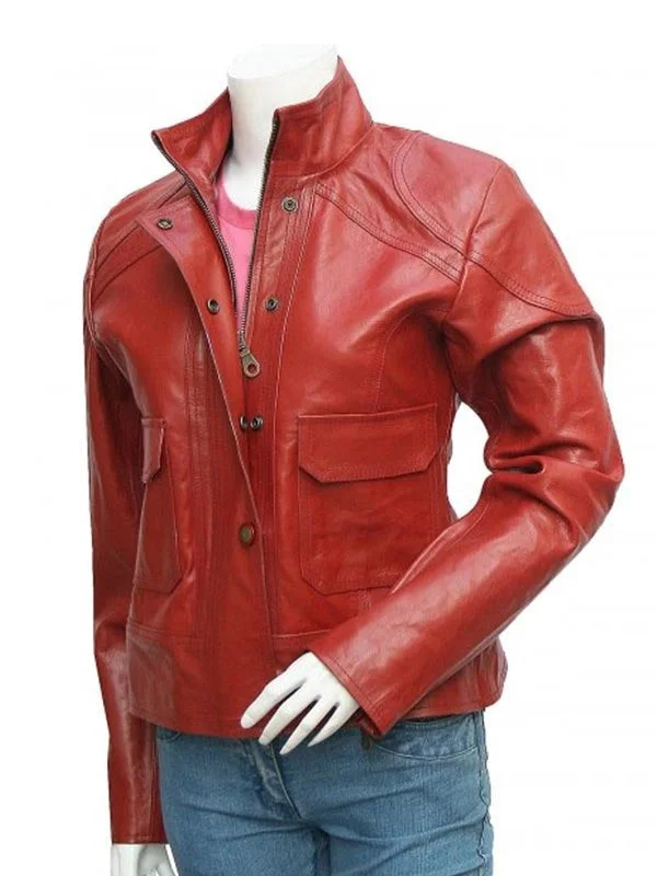 Womens Glamorous Red Biker Leather Jacket