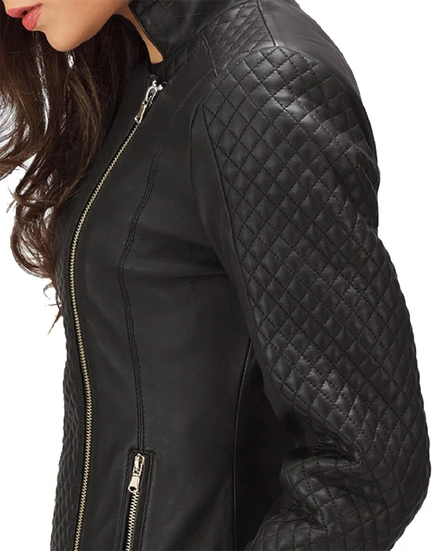 Women's Quilted Designer Black Leather Jacket