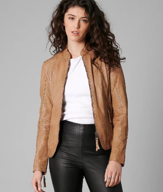 Women's Tan Fitted Real Leather Jacket