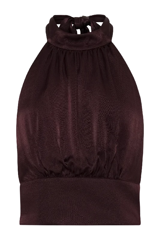 Clara Satin Halter Top - Plum