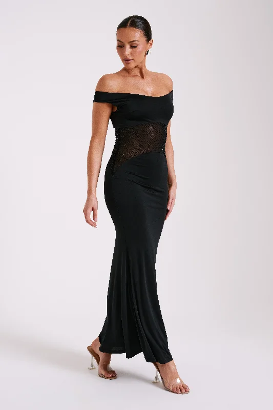 Desmond Slinky Maxi Dress With Diamante - Black