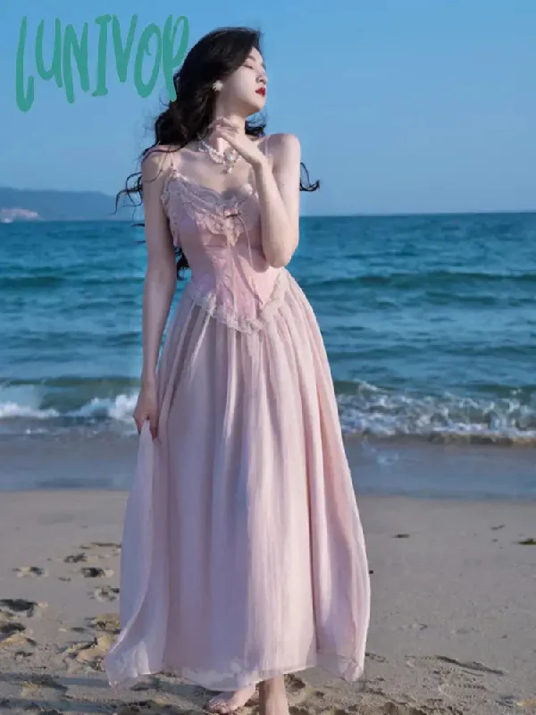 Lunivop France Vintage Sexy Dress Women Elegant Party Midi Dresses Female Beach Patchwork High Waist Fashion Retro Dress Summer