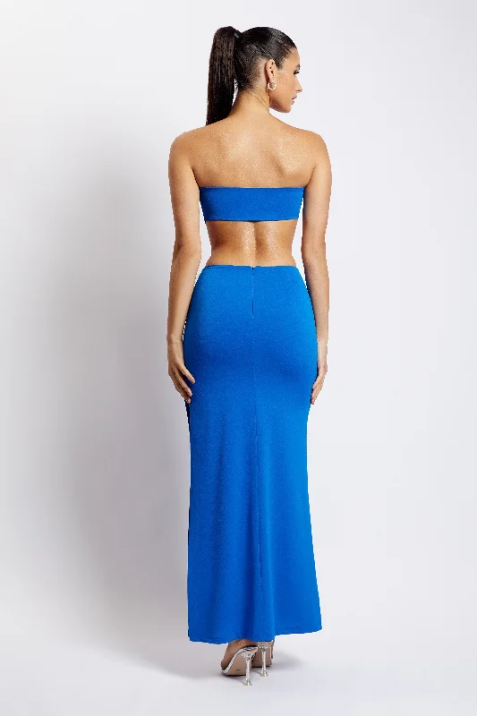 Marissa Strapless Maxi Dress With Waist Tie - Cobalt Blue