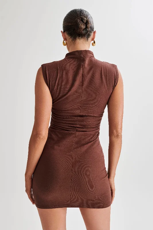 Melania High Neck Mini Dress - Mocha