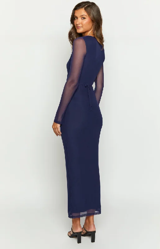 Monni Navy Long Sleeve Maxi Dress