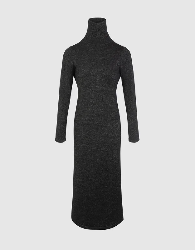 Stand Collar Split Knit Dress