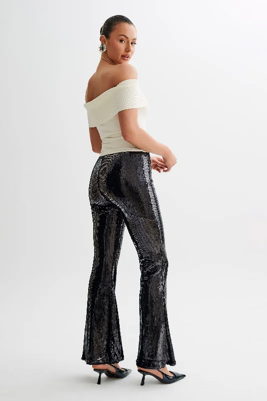 Wilma Wide Leg Sequin Pants - Black