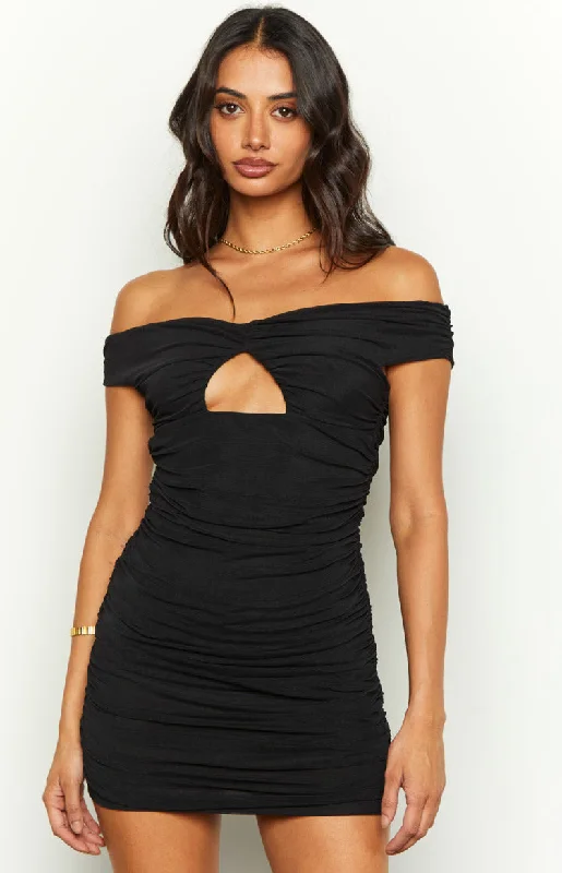 Your Love Black Mesh Off Shoulder Mini Dress