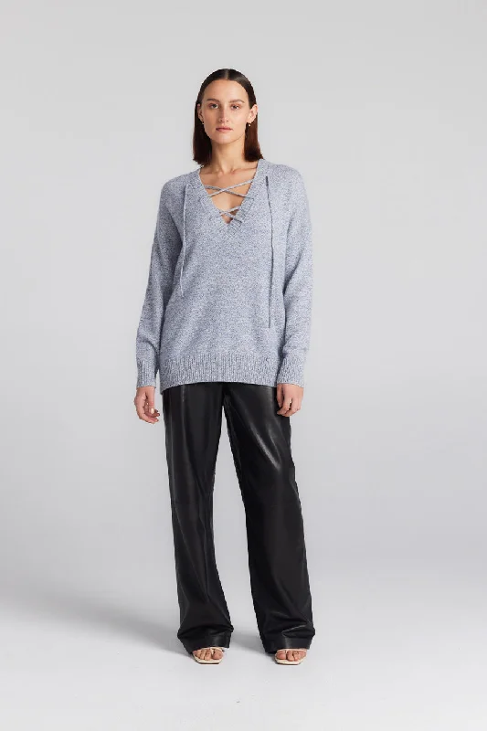 Cashmere Drawstring Sweater - Navy/Cream Melange