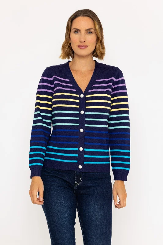 Navy Stripe V-Neck Cardigan