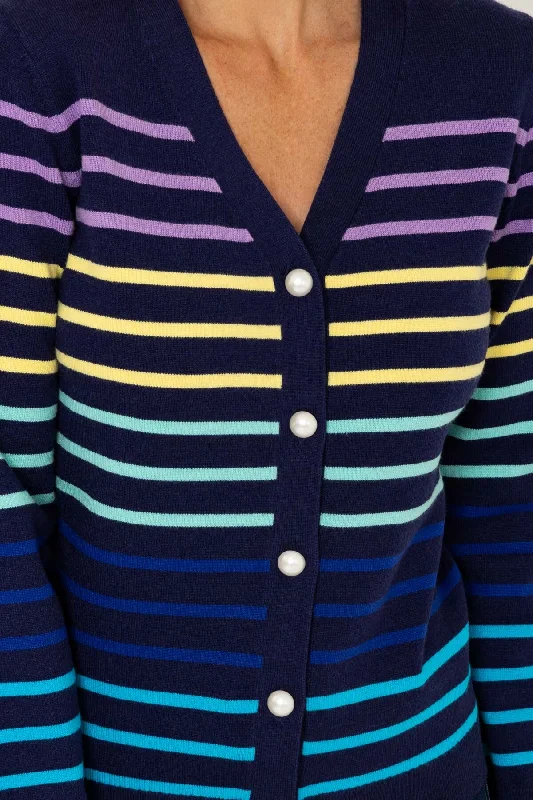 Navy Stripe V-Neck Cardigan