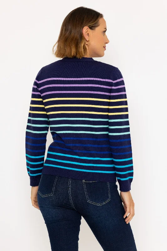 Navy Stripe V-Neck Cardigan