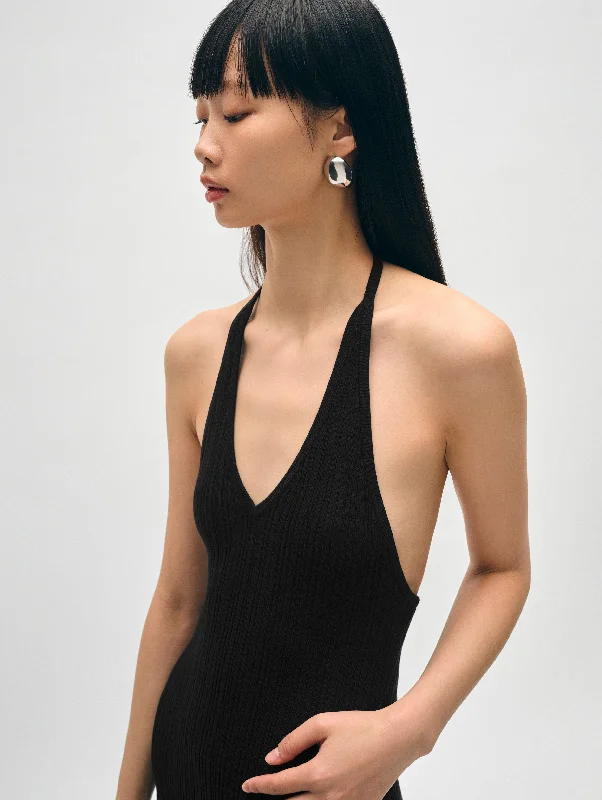 Organic Cotton Ribbed Halter Dress