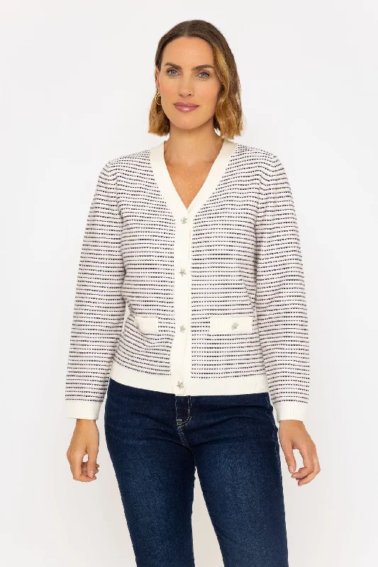 V-Neck Stripe Cream Cardigan