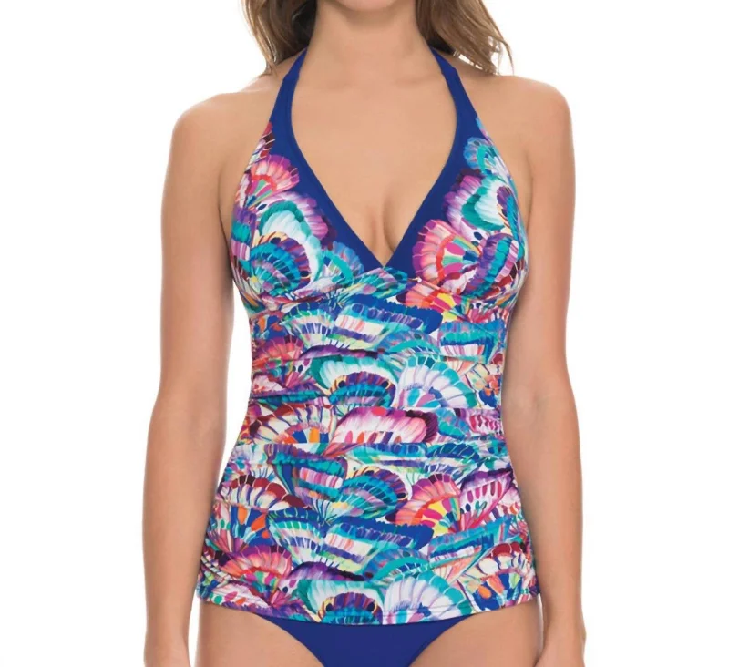 Shirred Halter Tankini Top In Madame Butterfly