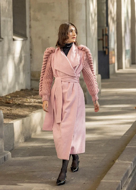 PINK COAT WITH KNITTED SLEEVES