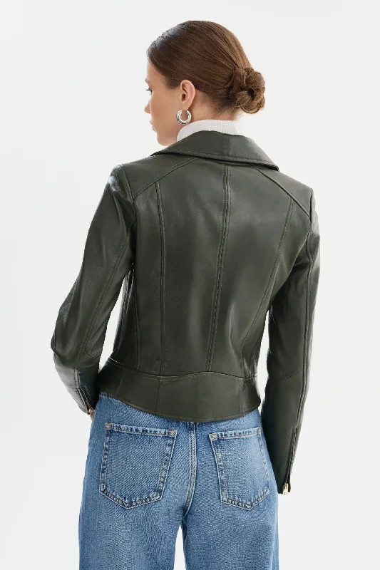 KELSEY | Biker Leather Jacket Champagne Hardware