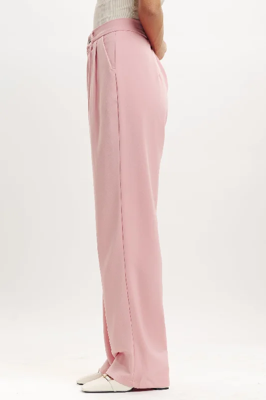 Baby Pink Pleated Straight Fit Korean Pant