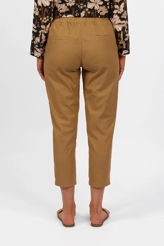 Vassalli 7/8 Leg Elastic Waist Pant - Caramel