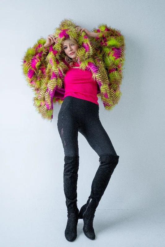 Women's Snuggle Coat in ""Pink Lime Feather""