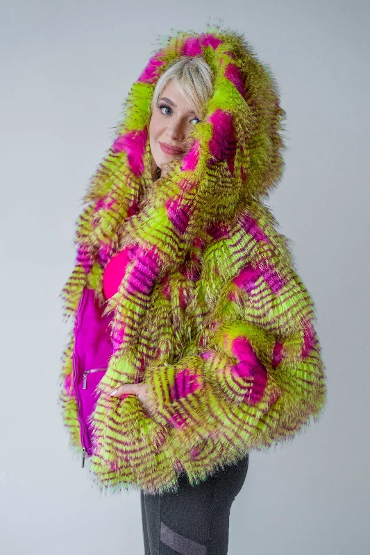 Women's Snuggle Coat in ""Pink Lime Feather""