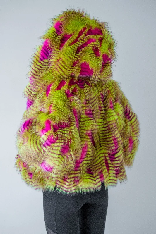 Women's Snuggle Coat in ""Pink Lime Feather""