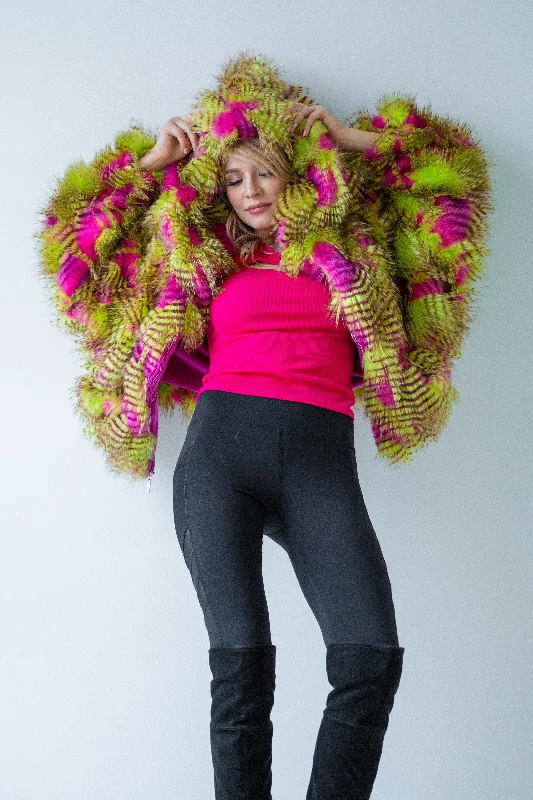 Women's Snuggle Coat in ""Pink Lime Feather""