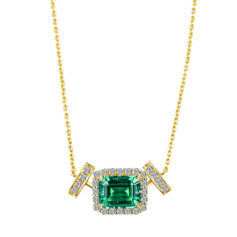 14K Gold Plated Lab Grown Emerald Pendant Necklace