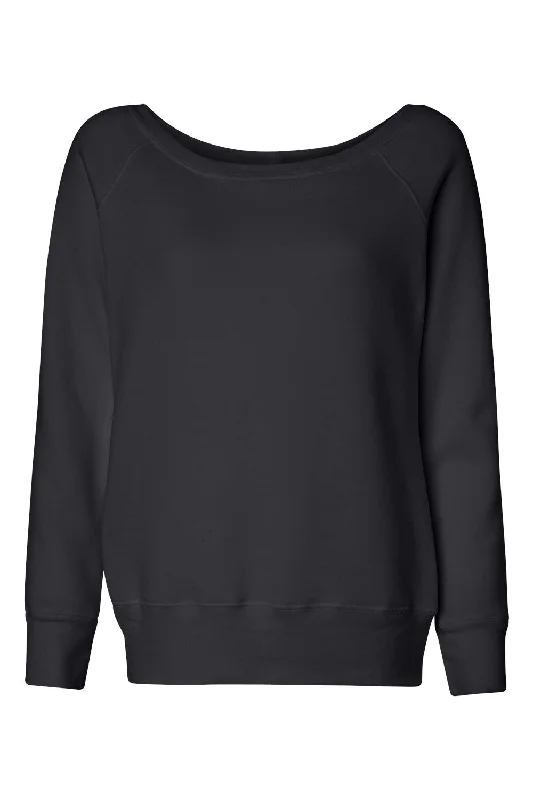 Bella + Canvas Womens Sponge Fleece Wide Neck Sweatshirt - Solid Black