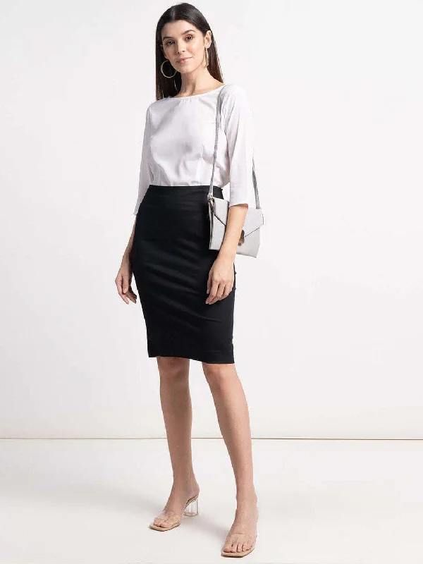 Stretch Pencil Skirt - Black