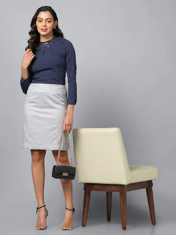 Poly Cotton Straight Skirt - Cloud Grey