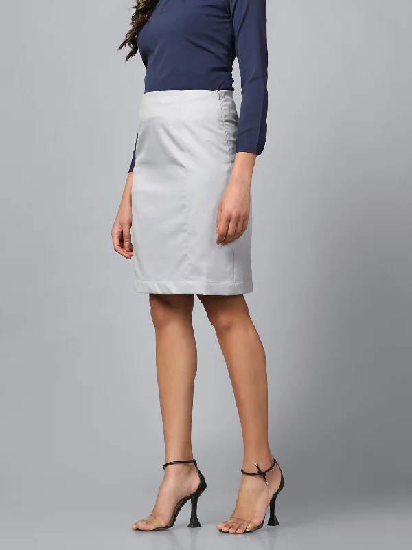 Poly Cotton Straight Skirt - Cloud Grey