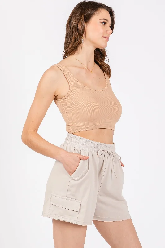 Cream Cargo Raw Hem Lounge Shorts